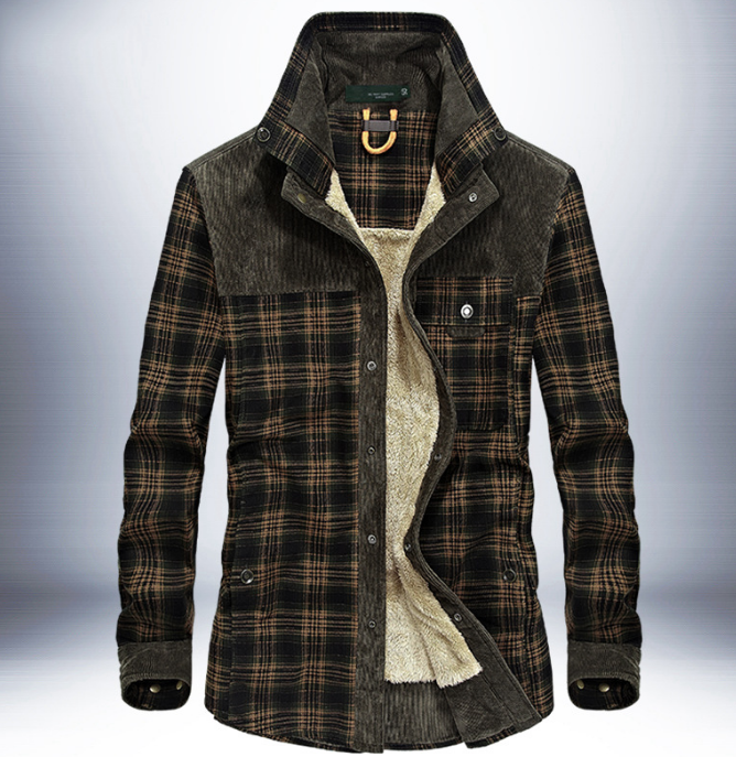 Herren Winterjacke kariert aus Baumwolle in Armeegrün