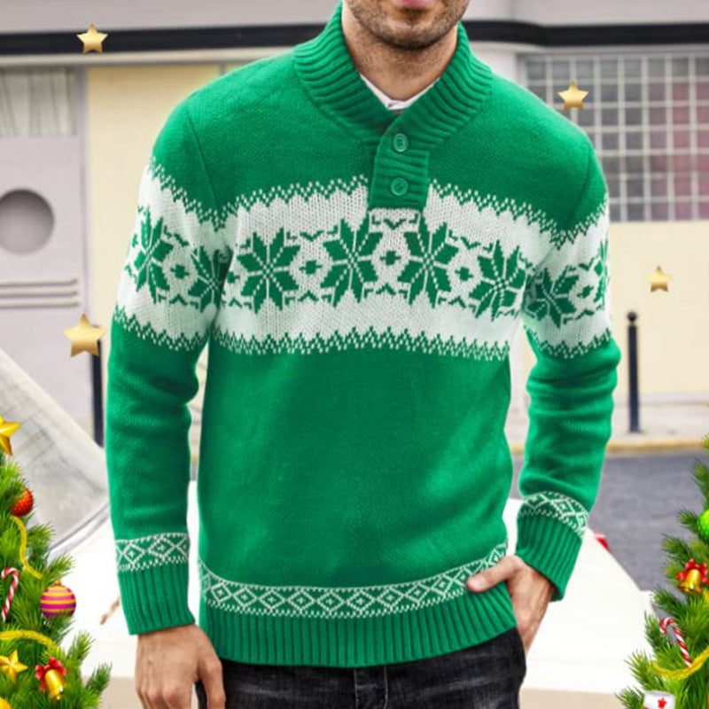 Herren Strickpullover mit Jacquard-Weihnachtsmuster und V-Ausschnitt