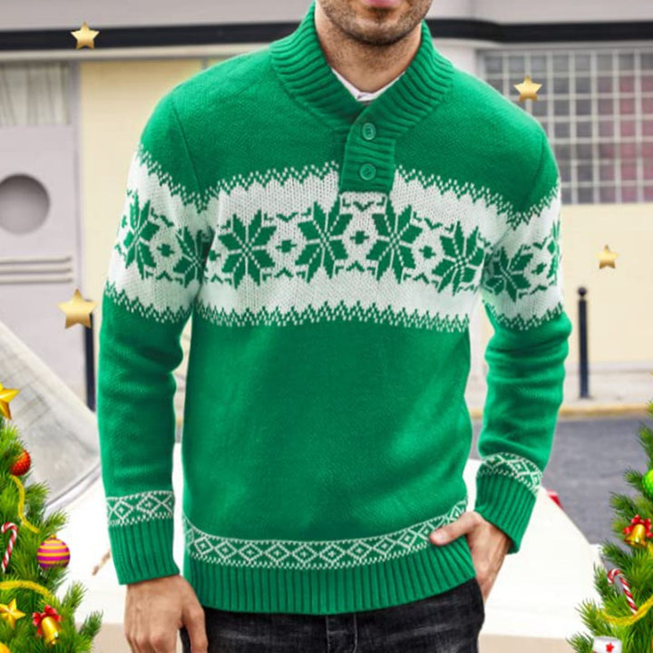 Herren Strickpullover mit Jacquard-Weihnachtsmuster und V-Ausschnitt