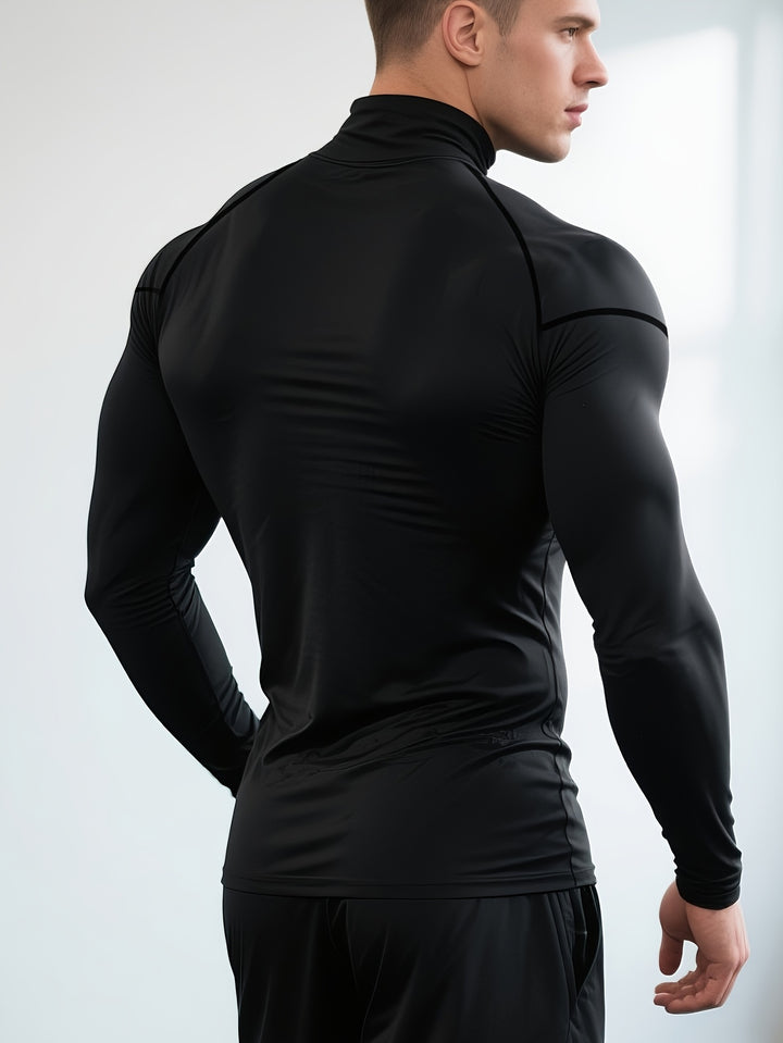 SwissFellas Herren Kompressionsshirt mit Langarm und Stehkragen, schmale Passform