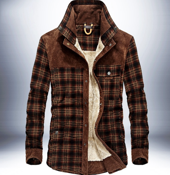 Herren Winterjacke kariert aus Baumwolle in Armeegrün