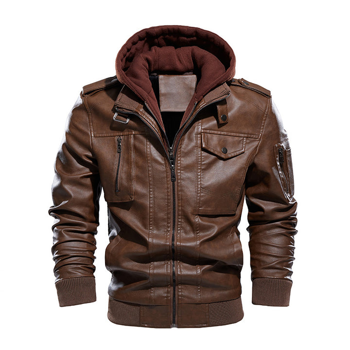 Herren Lederjacke im Vintage-Stil mit Kapuze