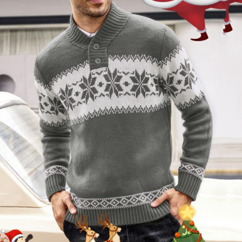 Herren Strickpullover mit Jacquard-Weihnachtsmuster und V-Ausschnitt