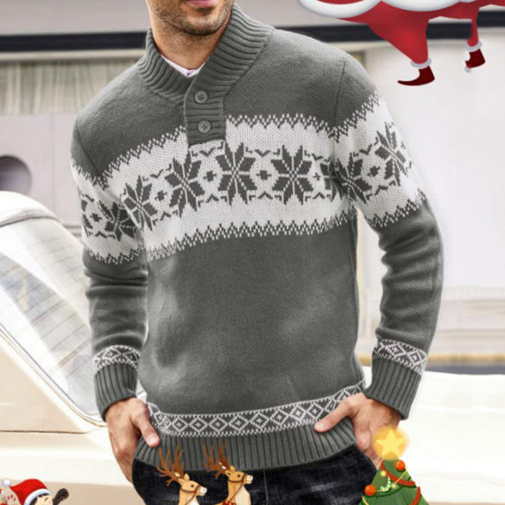 Herren Strickpullover mit Jacquard-Weihnachtsmuster und V-Ausschnitt