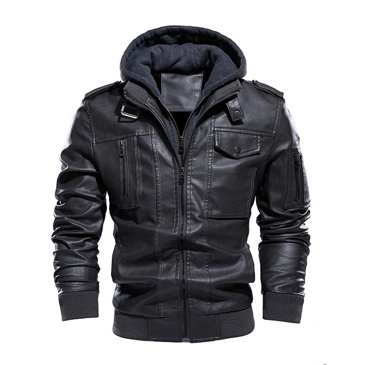 Herren Lederjacke im Vintage-Stil mit Kapuze