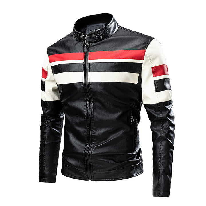 Herren Motorradjacke Retro mit Stehkragen Vorderansicht