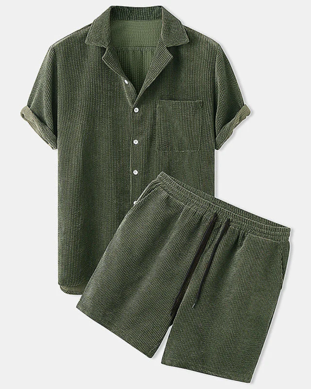 Herren Zweiteiler | Strukturiertes Kurzarmhemd und Shorts | Smart-Casual Sommer-Look