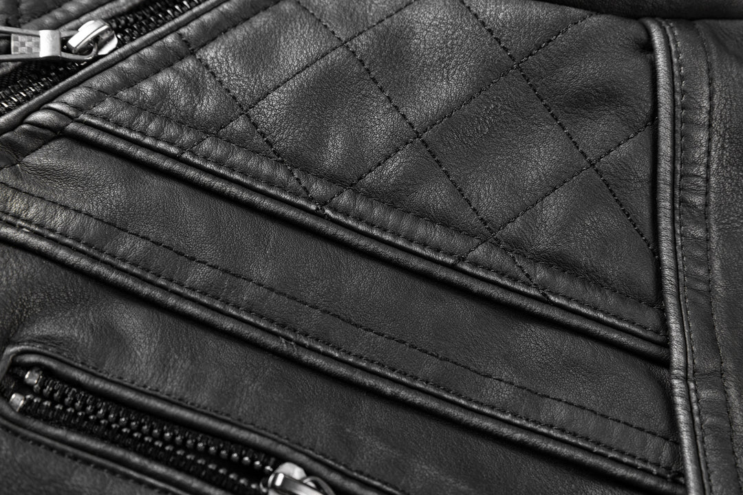 Schwarze Herren Bikerjacke im Vintage-Look Frontansicht