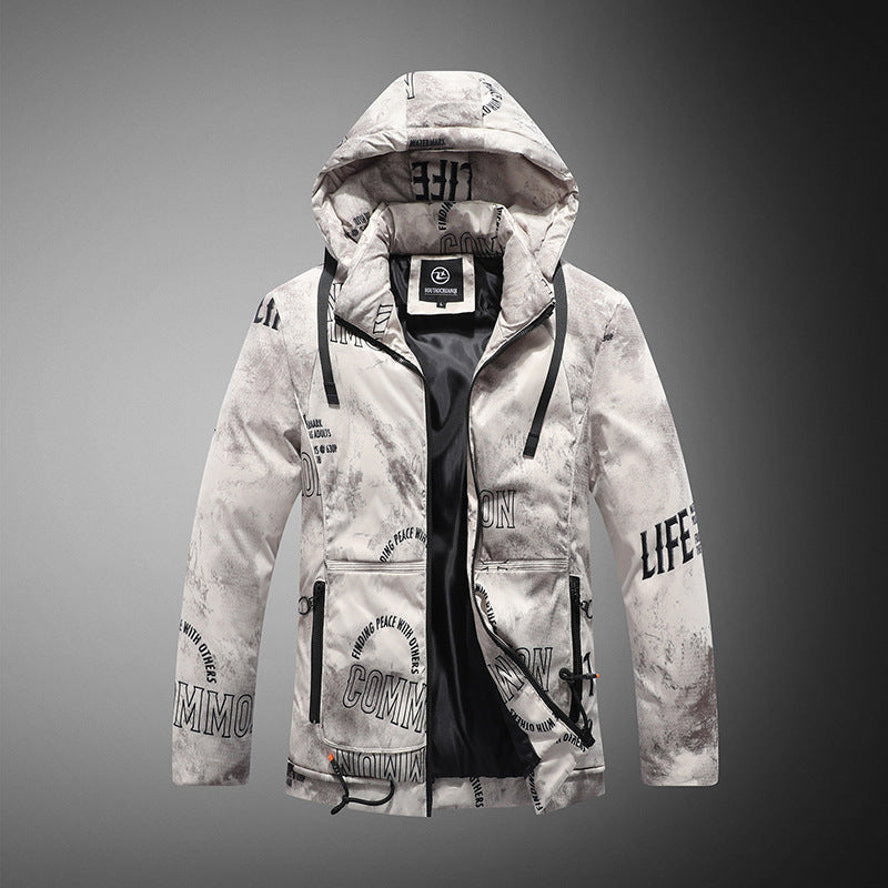 Herren Winterjacke mit Samtmuster in Schwarz Blau und Weiss