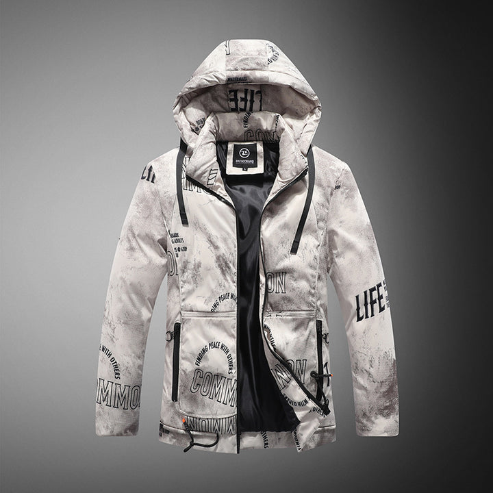 Herren Winterjacke mit Samtmuster in Schwarz Blau und Weiss