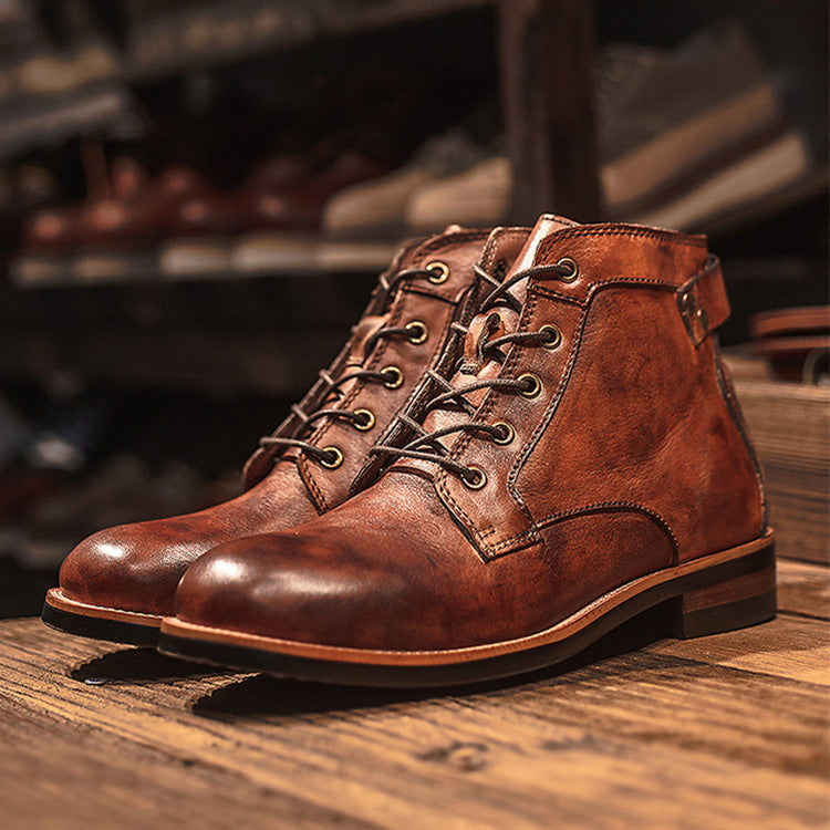 Herren Retro Stiefeletten mit Schnürung in Schwarz
