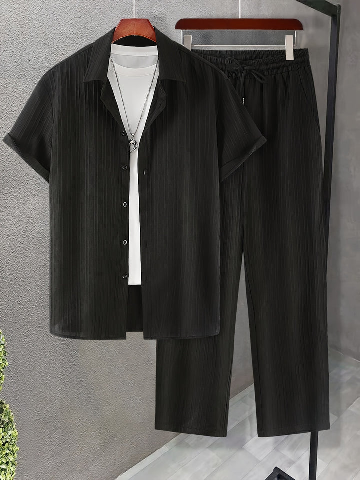 SwissFellas Herren Zweiteiler-Set mit Kurzarmhemd und Hose, reguläre Passform