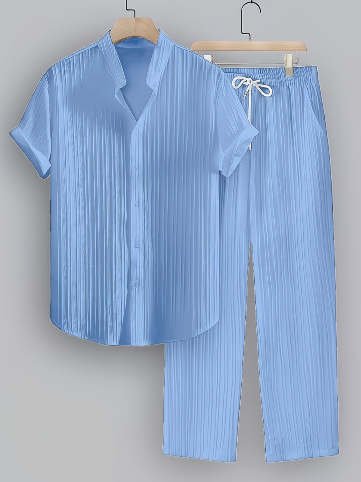 SwissFellas Herren Zweiteiler-Set mit Kurzarmhemd und langer Hose, reguläre Passform