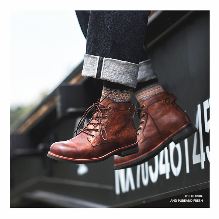 Herren Retro Stiefeletten mit Schnürung in Schwarz