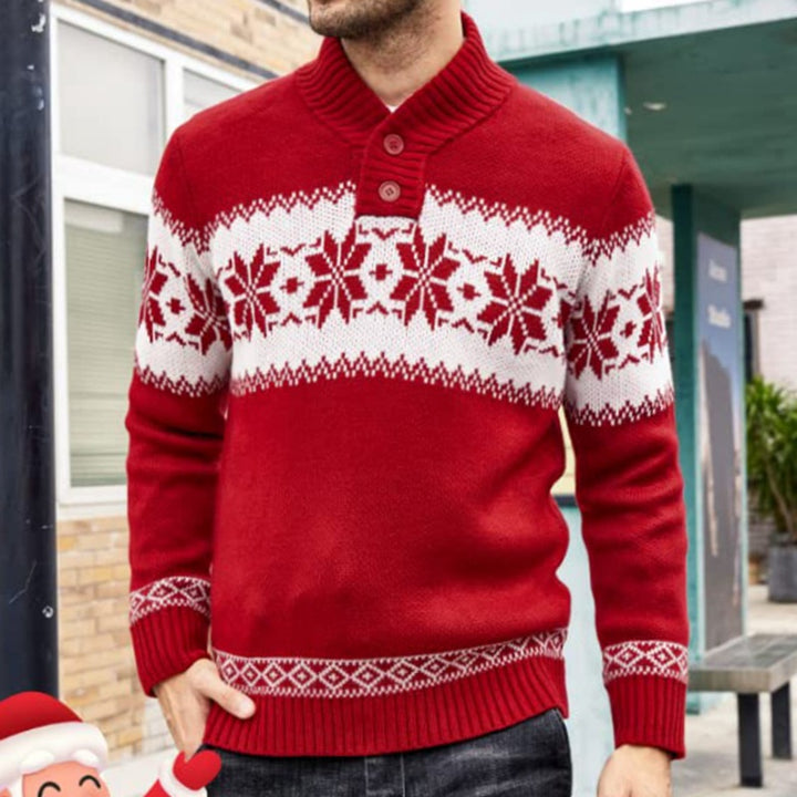 Herren Strickpullover mit Jacquard-Weihnachtsmuster und V-Ausschnitt
