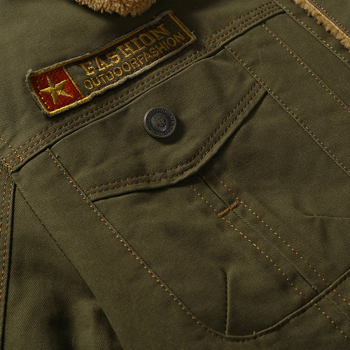Herren Fleecejacke mit Kragen in Schwarz, Vorderansicht