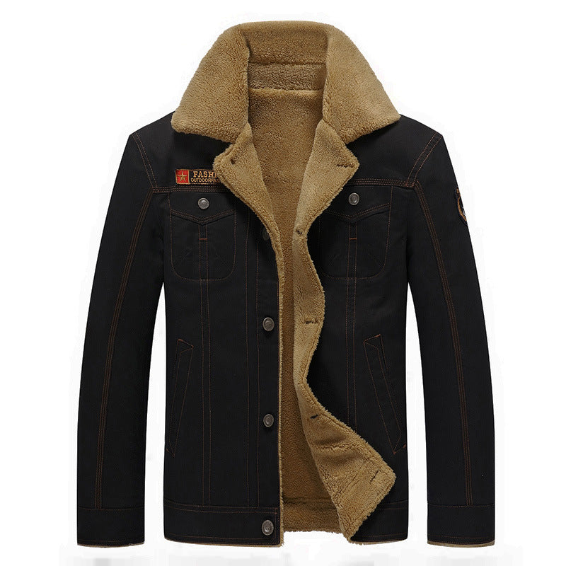 Herren Fleecejacke mit Kragen in Schwarz, Vorderansicht