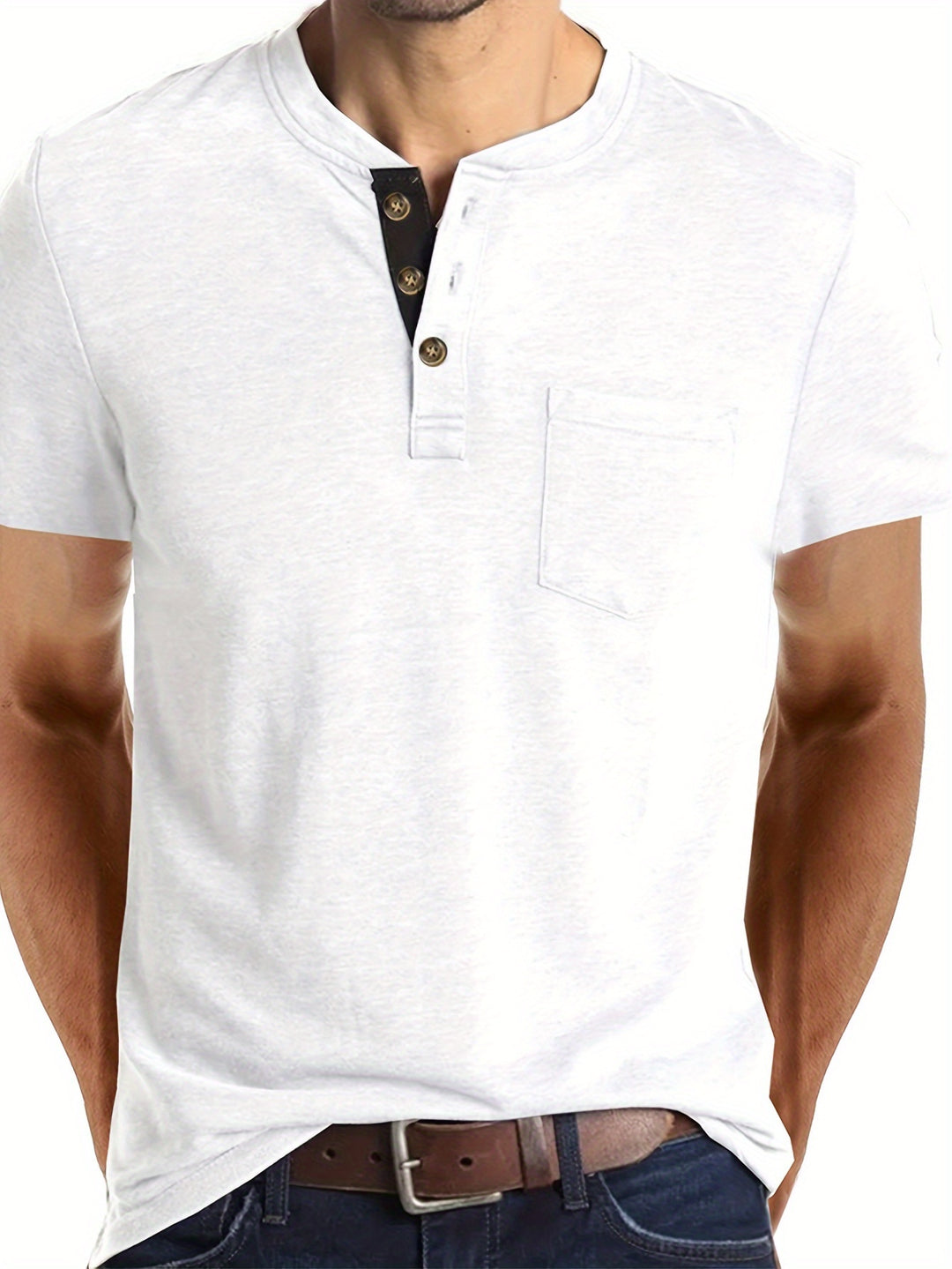 SwissFellas Herren Henley T-Shirt mit Kurzarm und Knopfleiste, reguläre Passform