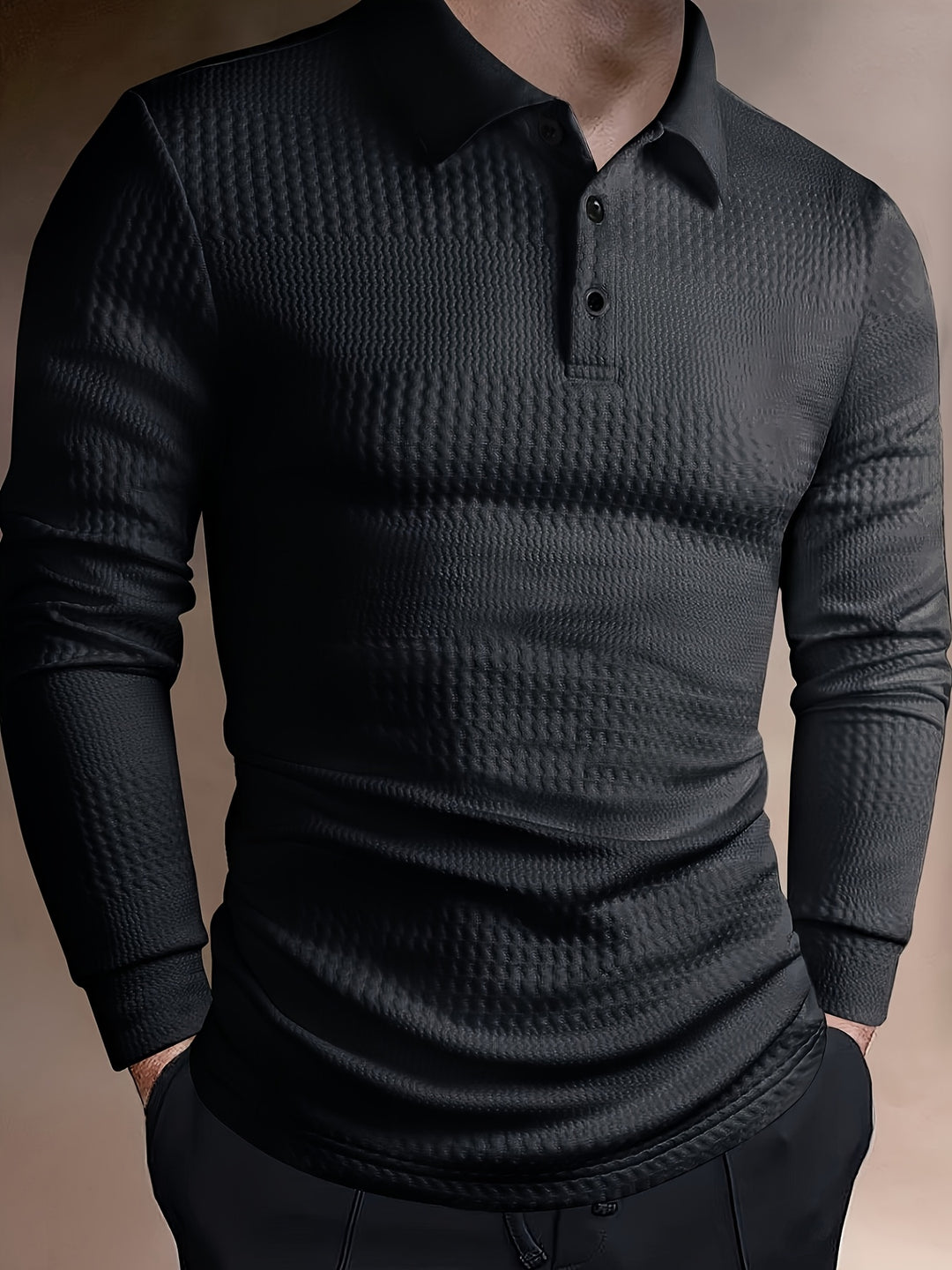 SwissFellas Herren Strick Poloshirt mit Langarm und Rippenstruktur, schmale Passform