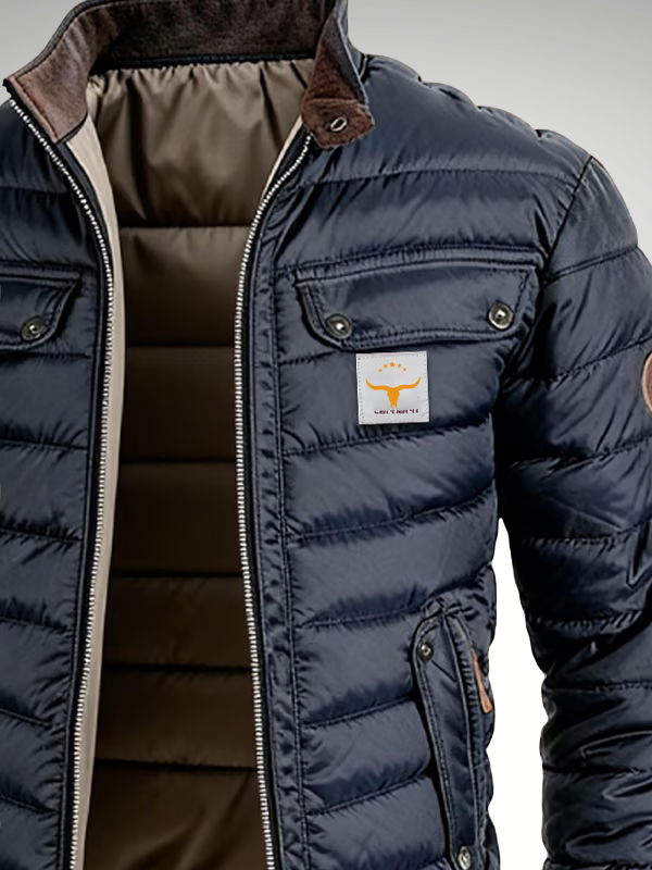 Dunkelblaue gefütterte Herrenjacke mit schmalem Schnitt