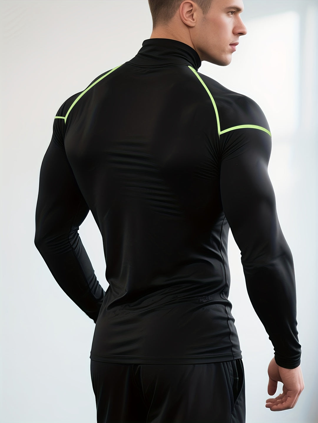 SwissFellas Herren Kompressionsshirt mit Langarm und Stehkragen, schmale Passform