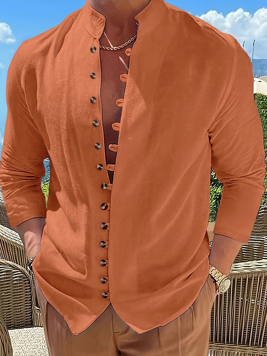 SwissFellas Herren Henley Hemd mit Langarm und Knopfleiste, reguläre Passform