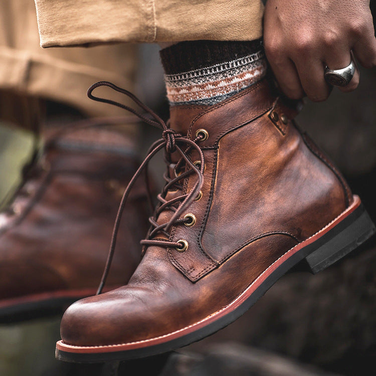 Herren Retro Stiefeletten mit Schnürung in Schwarz
