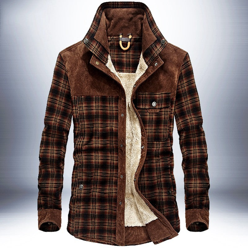 Herren Winterjacke kariert aus Baumwolle in Armeegrün