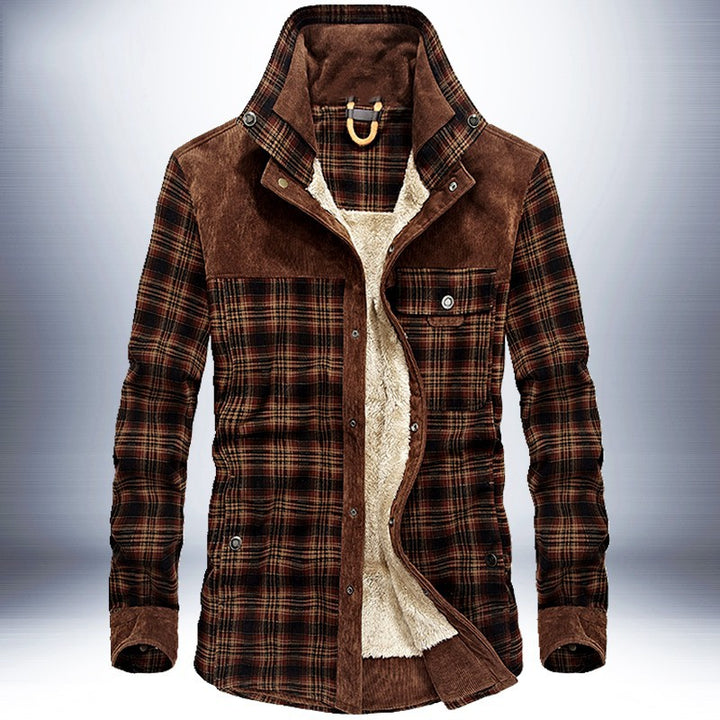 Herren Winterjacke kariert aus Baumwolle in Armeegrün