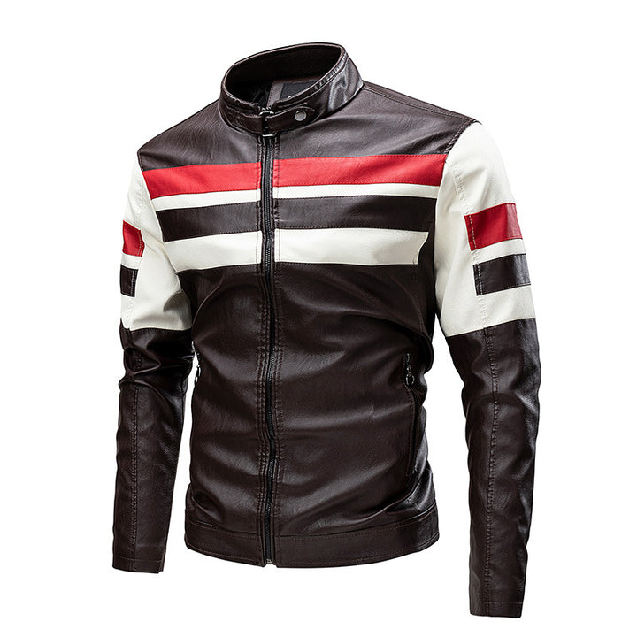 Herren Motorradjacke Retro mit Stehkragen Vorderansicht