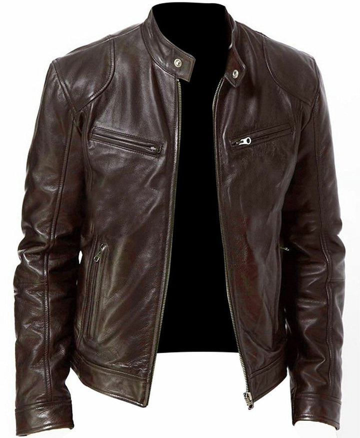 Herren Kunstlederjacke Slim Fit mit Reissverschluss