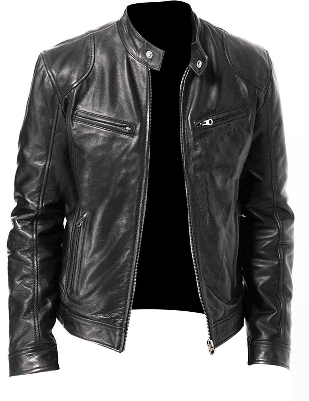 Herren Kunstlederjacke Slim Fit mit Reissverschluss