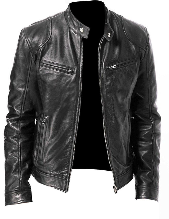 Herren Kunstlederjacke Slim Fit mit Reissverschluss