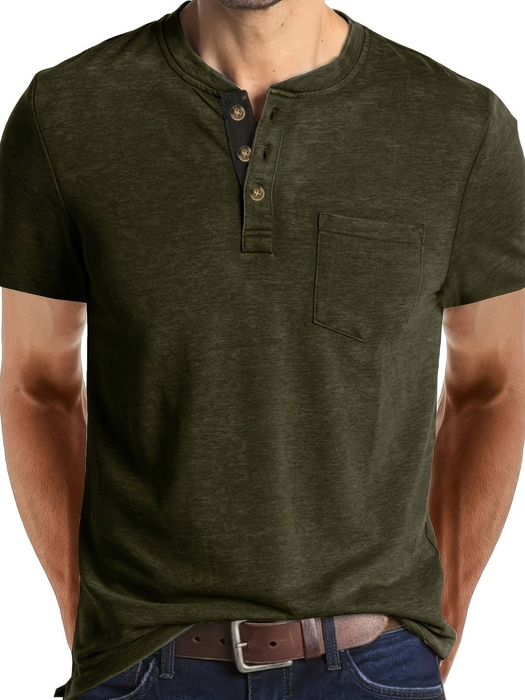 SwissFellas Herren Henley T-Shirt mit Kurzarm und Knopfleiste, reguläre Passform