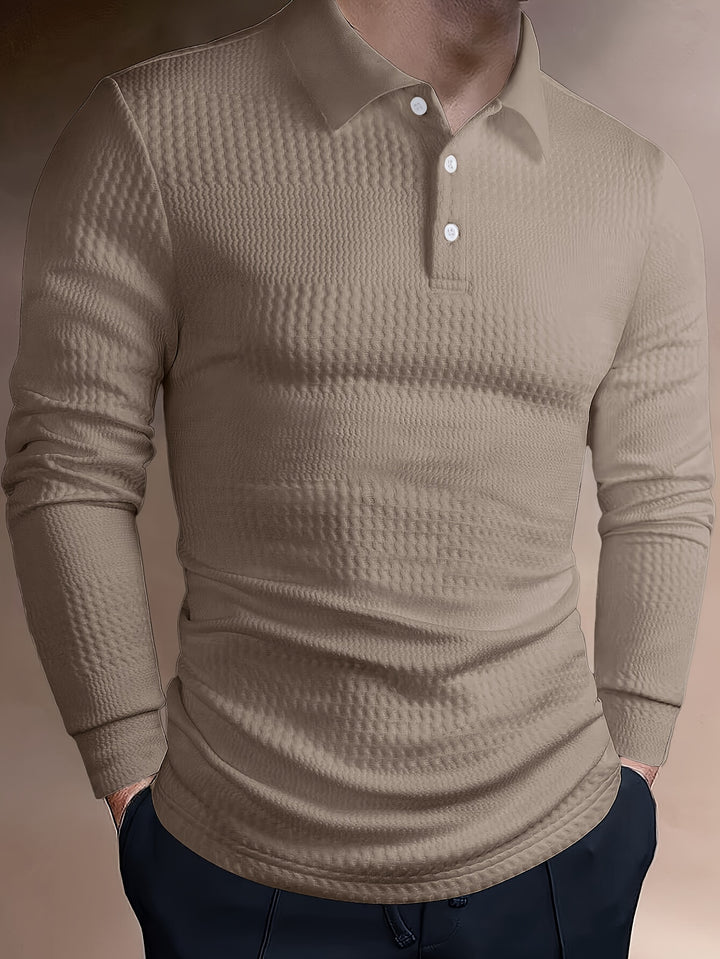 SwissFellas Herren Poloshirt mit Langarm und Rippenstruktur, schmale Passform