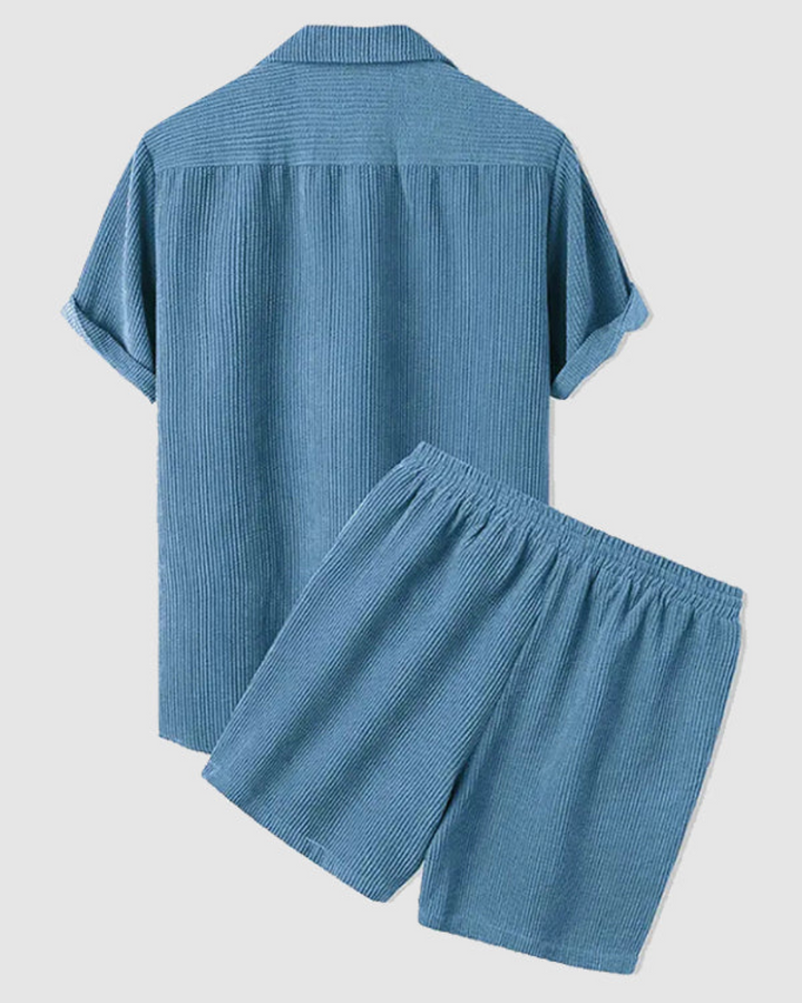 Herren Zweiteiler | Strukturiertes Kurzarmhemd und Shorts | Smart-Casual Sommer-Look