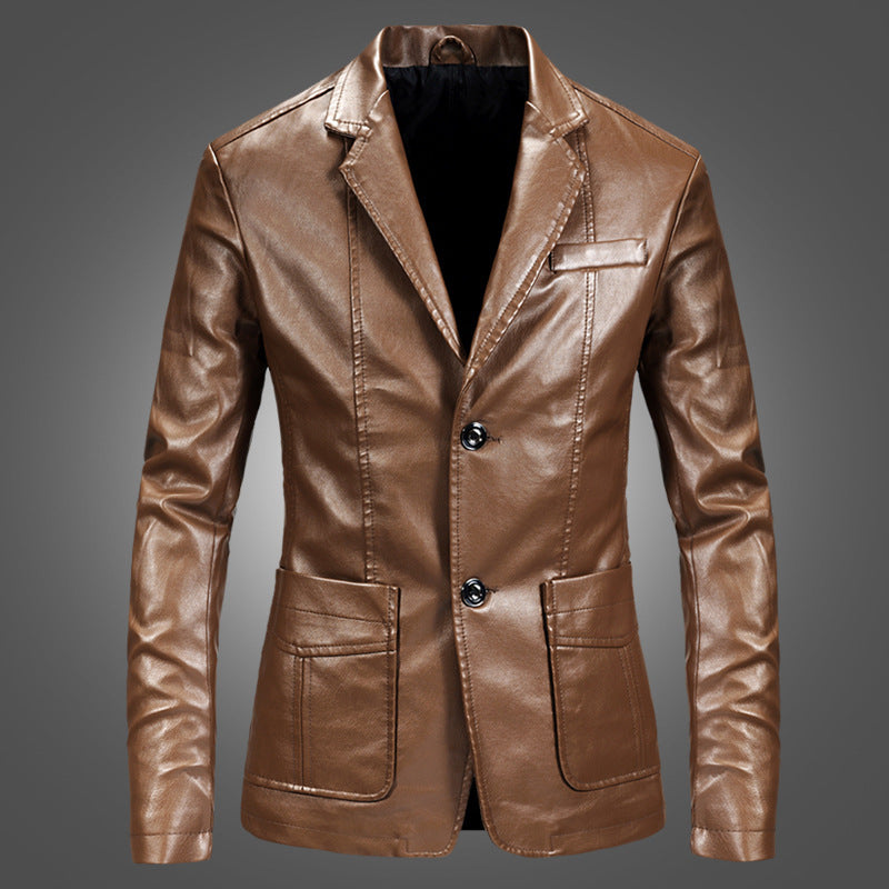 Herren Lederjacke Slim Fit mit Anzugkragen in Schwarz