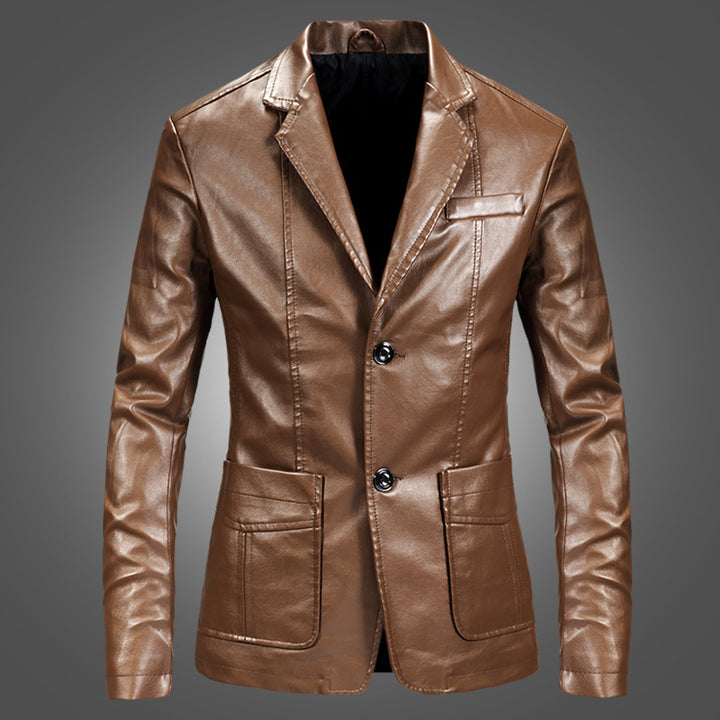 Herren Lederjacke Slim Fit mit Anzugkragen in Schwarz