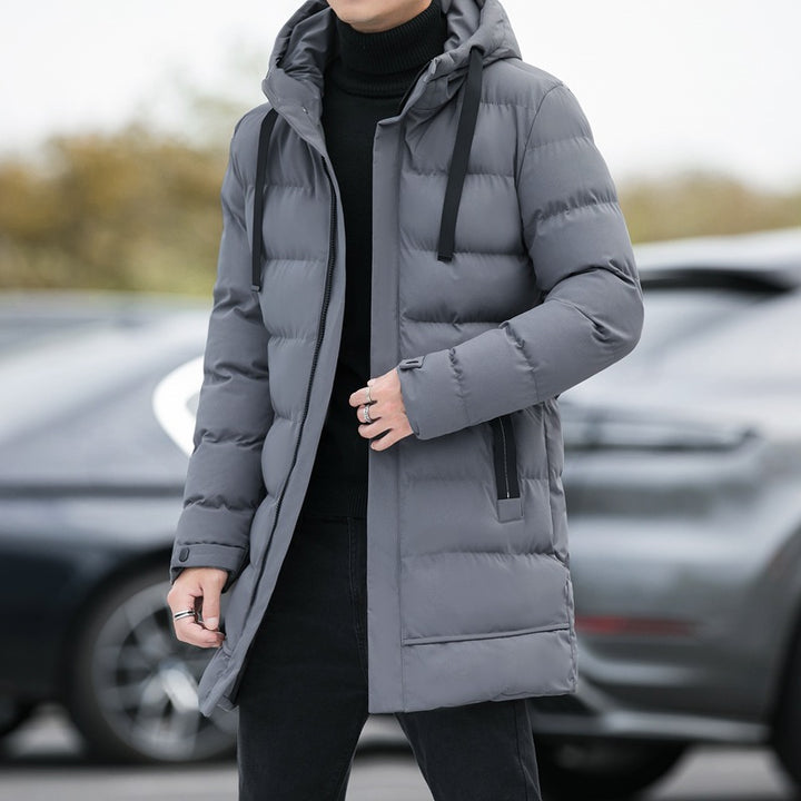 Lange Winterjacke Herren mit Kapuze einfarbig