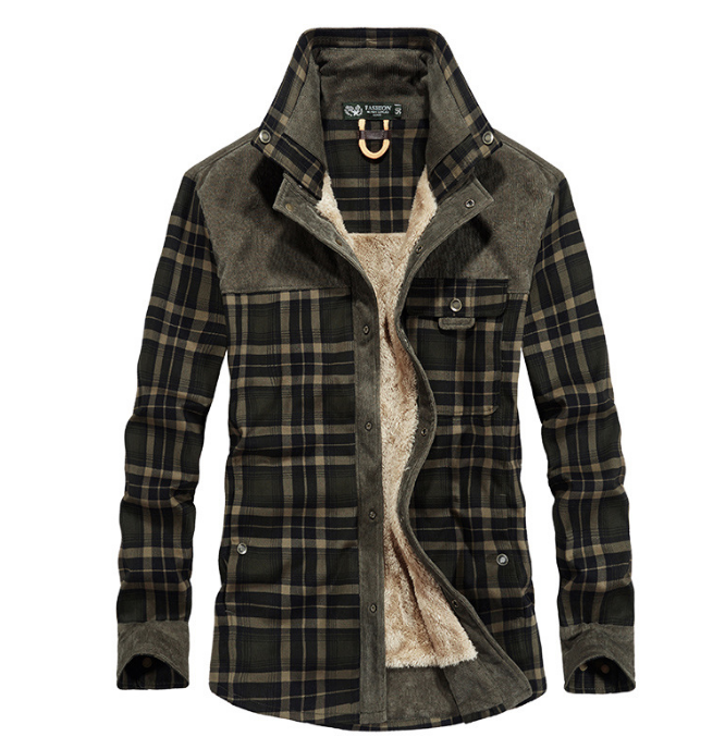 Herren Winterjacke kariert aus Baumwolle in Armeegrün