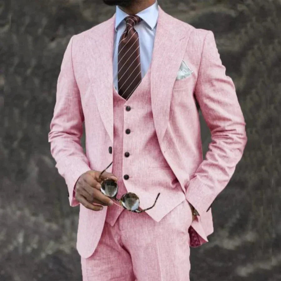 Rosa dreiteiliger Herrenanzug mit Weste Jacke und Hose