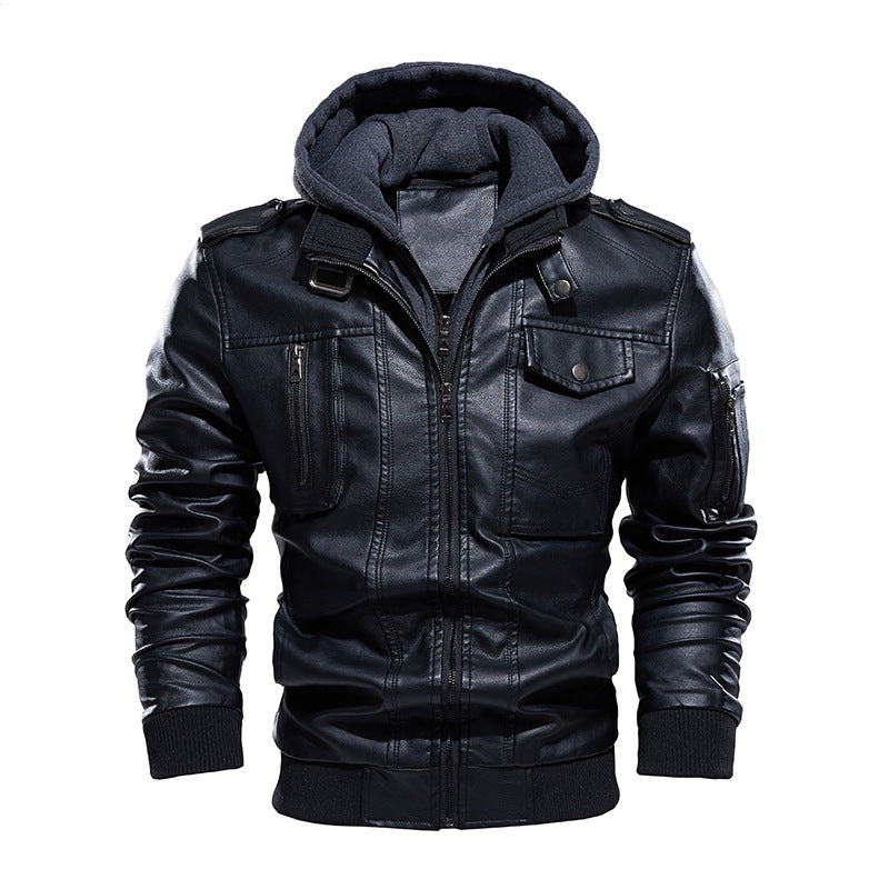 Herren Lederjacke im Vintage-Stil mit Kapuze