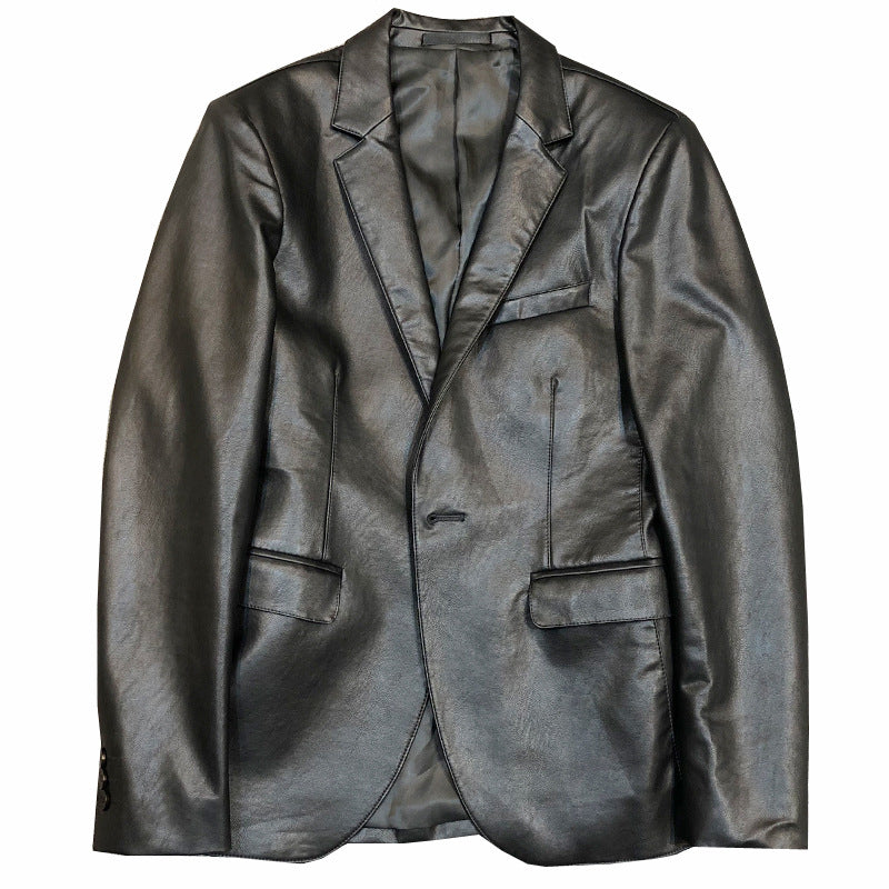 Herren Lederjacke mit Stehkragen in Schwarz im Slim Fit