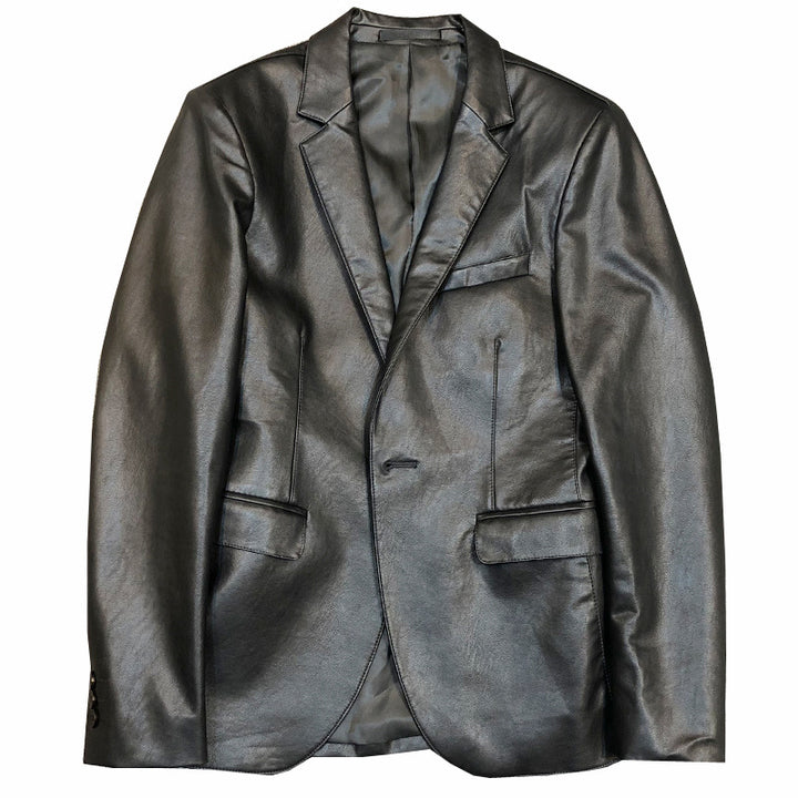 Herren Lederjacke mit Stehkragen in Schwarz im Slim Fit