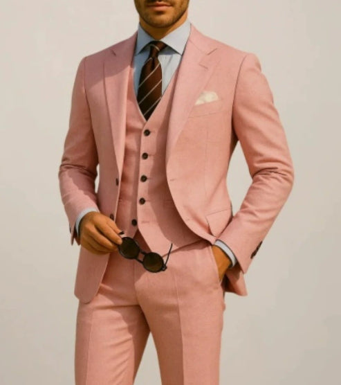 Rosa dreiteiliger Herrenanzug mit Weste Jacke und Hose