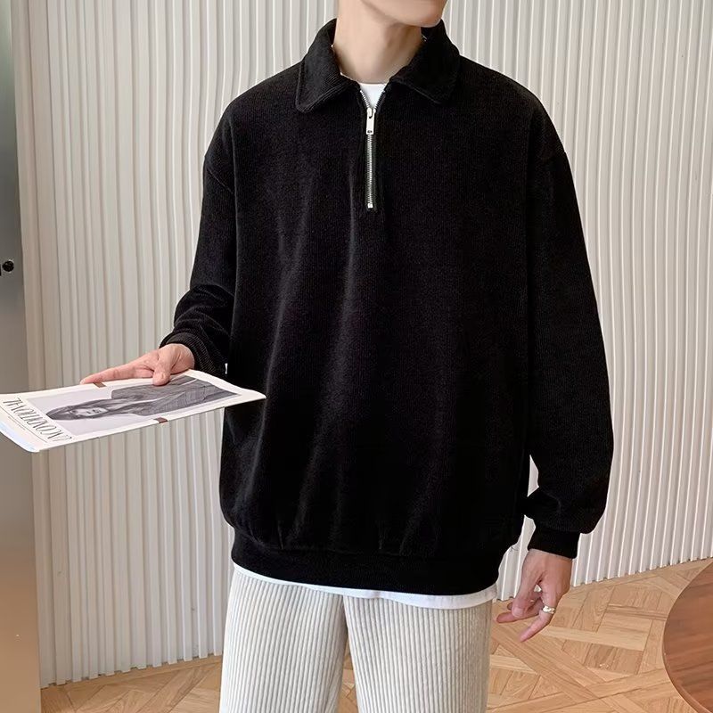 Herren Sweatshirt Cardigan mit Fleece-Futter in Schwarz