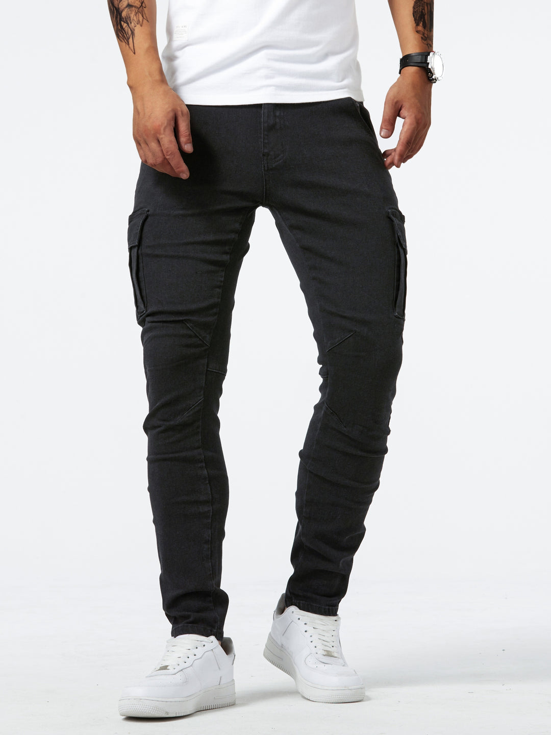 SwissFellas Herren Cargo Jeans mit schmal zulaufendem Bein, schmale Passform