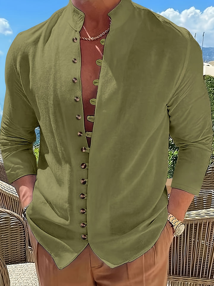SwissFellas Herren Henley Hemd mit Langarm und Knopfleiste, reguläre Passform