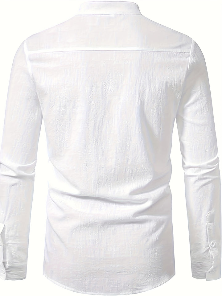 SwissFellas Herren Henley Hemd mit Langarm und Stehkragen, reguläre Passform