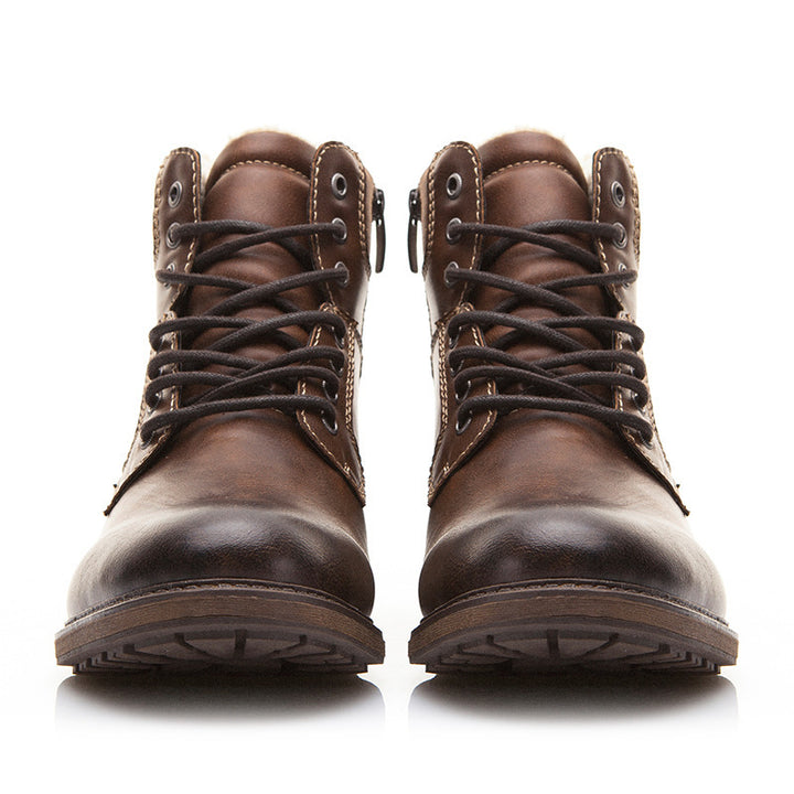 Herren Winterstiefel mit Plüschfutter in Schwarz und Braun